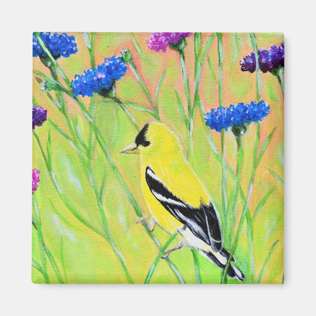 Aimant Goldfinch en peinture Fleur sauvage (Devant)