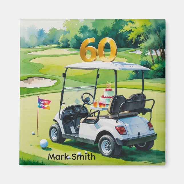 Aimant Golf 60e anniversaire avec Golf Panier sur mettre  (Devant)