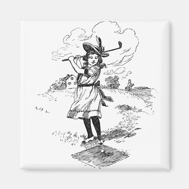Aimant Golf Girl Golfing Art Vintage (Devant)