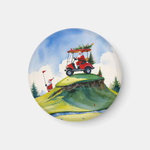 Aimant Golf Noël avec Père Noël équitation voiturette de