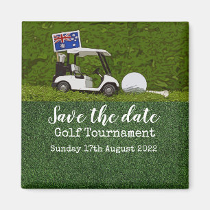 Aimant Golf Sauvez la date avec chariot et drapeau d'Aust