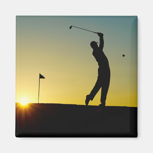 Aimant Golfeur au coucher du soleil (Devant)