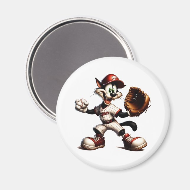 Aimant Goofy Cat Baseball Pitcher Monte (Recto/Verso)