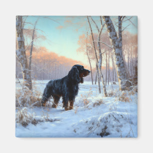 Aimant Gordon Setter Vive la neige Noël