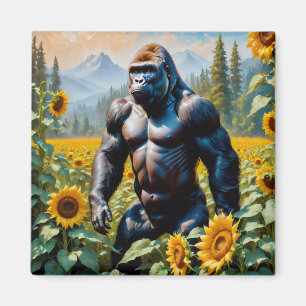 Aimant Gorille Ape Dans Un Champ De Tournesol