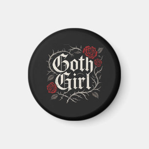 Aimant Goth Girl Red Rose Thorns Typographie Floral Gothi