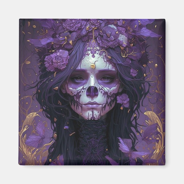 Aimant Goth Skull Woman Dark Imaginaire Art (Devant)