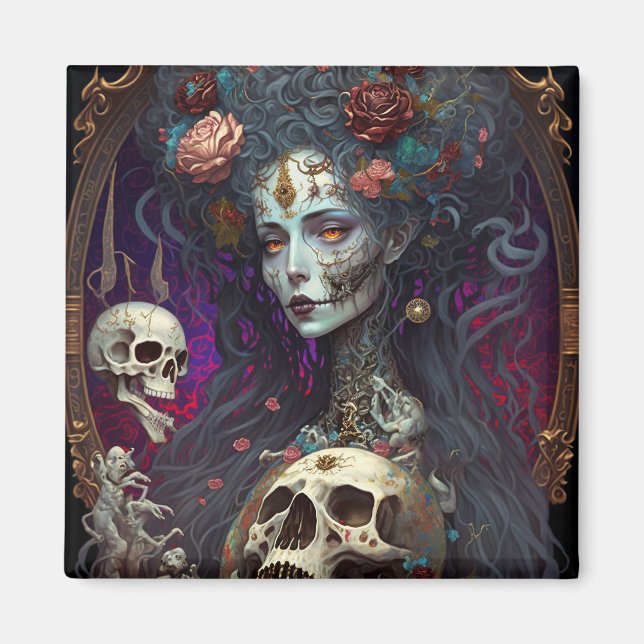 Aimant Goth Skull Zombie Femme Gothique (Devant)