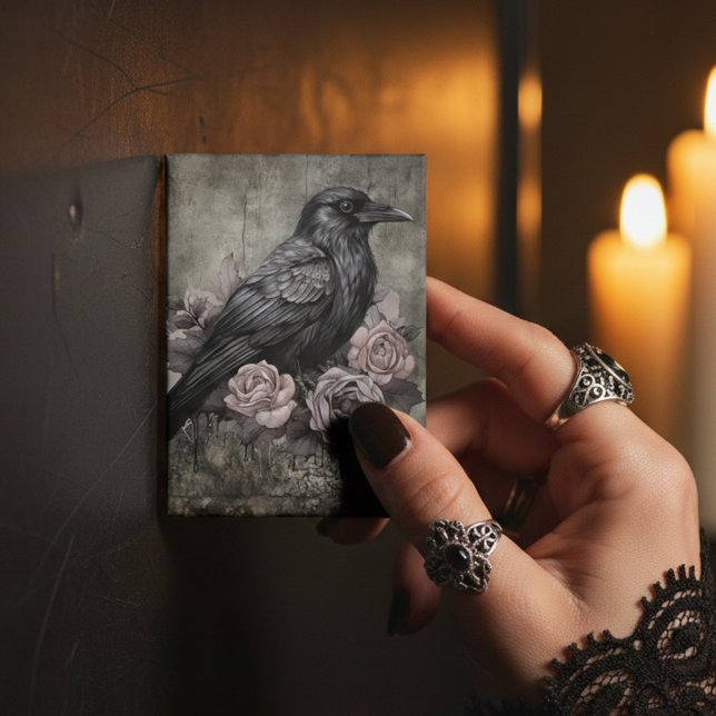 Aimant Gothic Raven with Roses Dark (Dark black raven with roses refrigerator magnet)