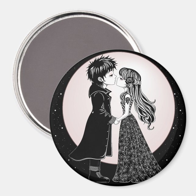 Aimant Gothique Emo Enfants Kiss Valentine's Day (Recto/Verso)