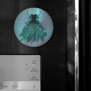 Aimant Gothique Fairy Turquoise Gown   Fleur verte profon