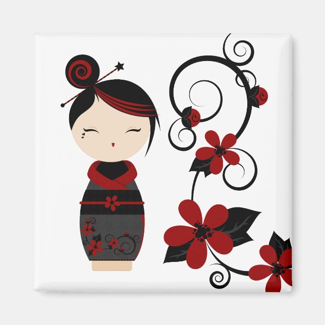 Aimant Gothique Kokeshi et l'aimant des fleurs (Devant)