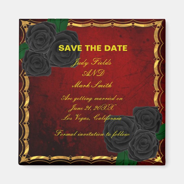 Aimant Gothique Noir Rose Sang Rouge Mariage Enregistrer  (Devant)