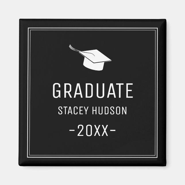 Aimant Graduation simple moderne en noir et blanc (Devant)