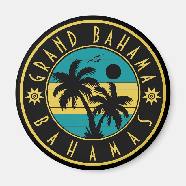 Aimant Grand Bahama Bahamas Retro Palm tree Souvenirs (Devant)
