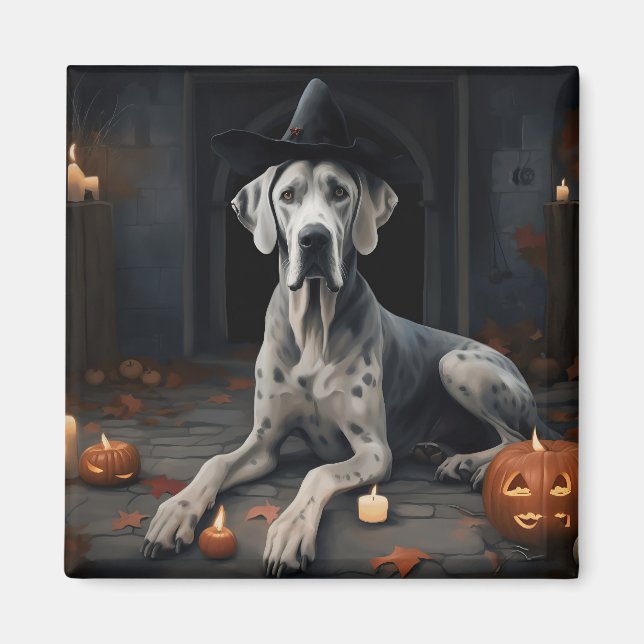 Aimant Grand Dane Citrouille Halloween flip d'effroi (Devant)
