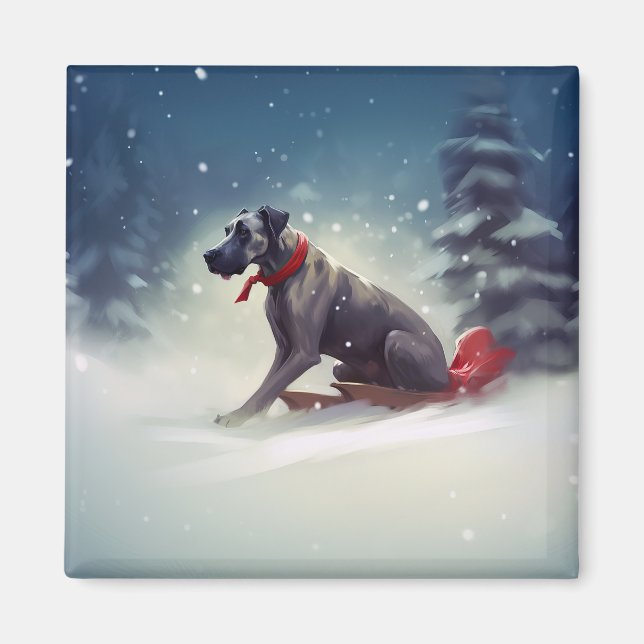 Aimant Grand Dane Noël hiver neige (Devant)