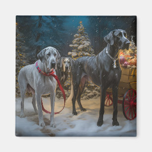Aimant Grand Danois Traîneau de Noël Décoration de Noël S