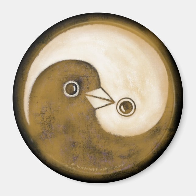 Aimant Grand frigo magnétique avec l'or YinYang colombes  (Devant)