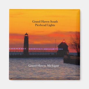 Aimant Grand Haven South Pierhead Lumières soleil coucher