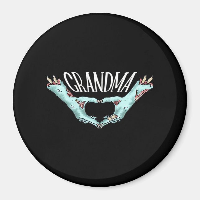 Aimant Grand-mère Zombie Coeur main Halloween Costume fam (Devant)