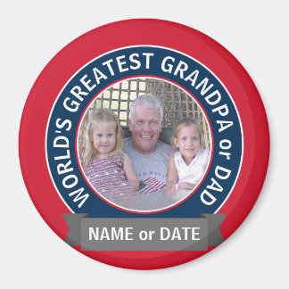Aimant Grand papa du monde Photo rouge blanc bleu