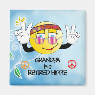 Aimant Grand-père est un Hippie retraité, design coloré, 