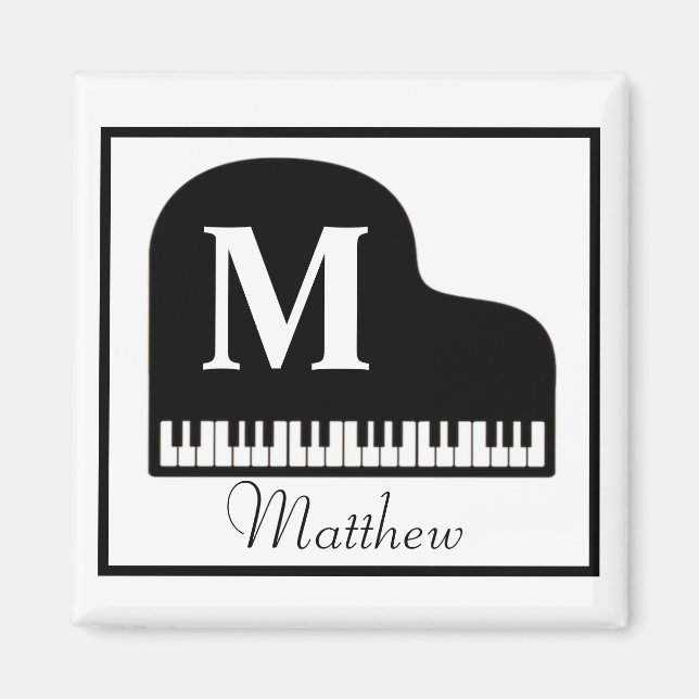 Aimant Grand Piano Monogram Pianiste Personnaliser Carré  (Devant)