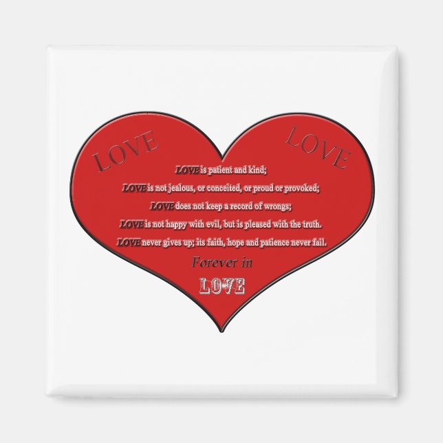 Aimant Grand Poème d'amour du coeur rouge (Devant)