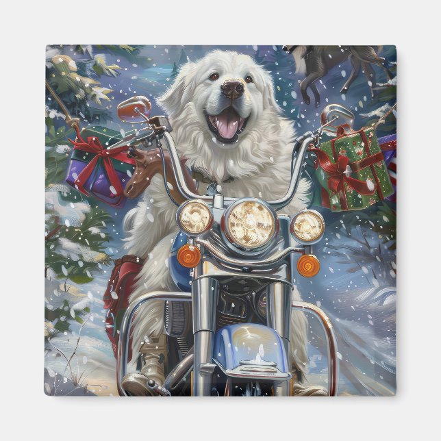 Aimant Grand Pyrénées Chien équitation Moto Noël (Devant)