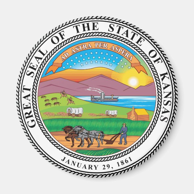 Aimant Grand sceau de l'état du Kansas (Devant)