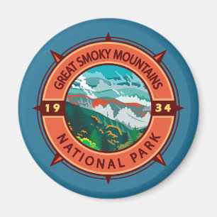 Aimant Grand Smoky Mountains Parc national Retro Compass