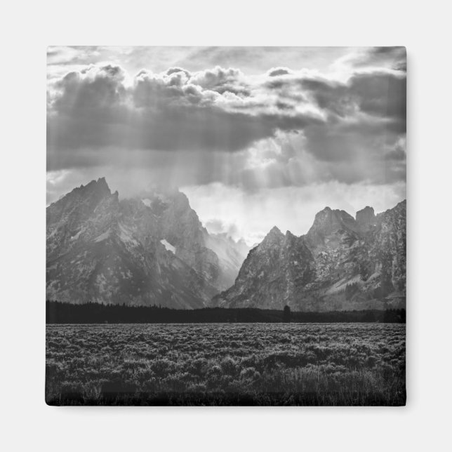 Aimant Grand Teton Mountain Range en noir et blanc (Devant)