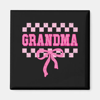Aimant Grandma Birthday Squad Matching Pink Bow Checkered