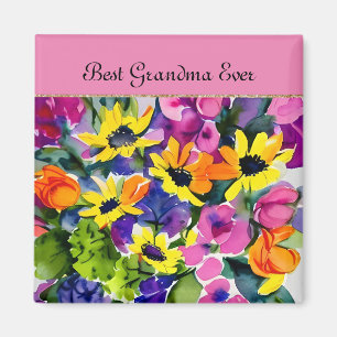 Aimant GRANDMA - Meilleure grand-mère jamais, fleurs d'aq