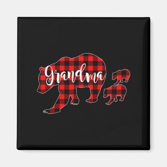 Aimant Grandma Of 2 Girls Boys Xmas Matching Red Plaid Gr (Devant)