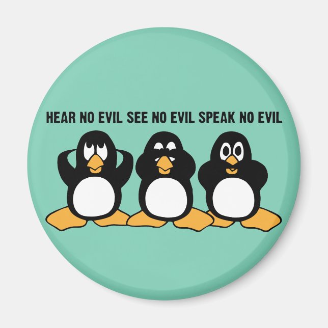 Aimant Graphique de conception de trois pingouins sages (Devant)