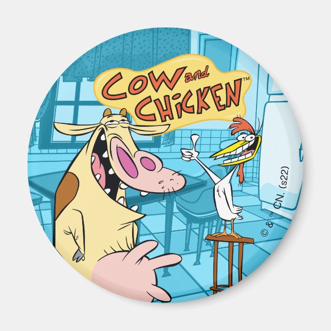 Aimant Graphique souriant de vache et de poulet (Devant)