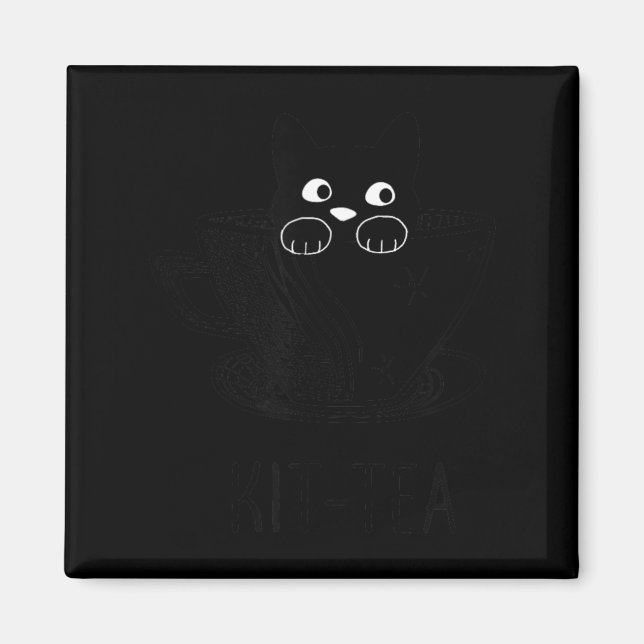 Aimant Graphisme de chat noir drôle Kit-Tea (Devant)
