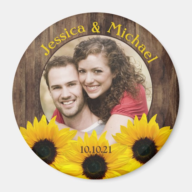 Aimant Gras Sunflower Wood Photo Wedding Enregistrer la d (Devant)