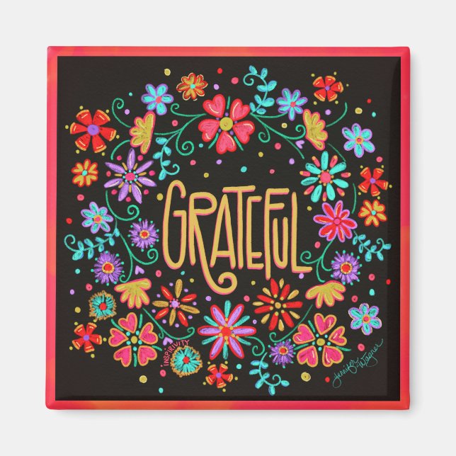 Aimant Grateful Floral Inspirationnel tendance amusant (Devant)