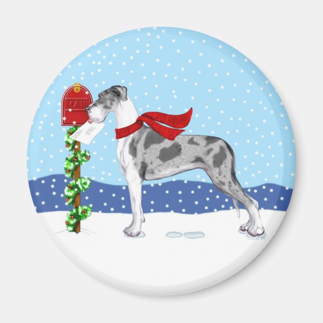 Aimant Great Dane Christmas Mail Merle UC (Devant)