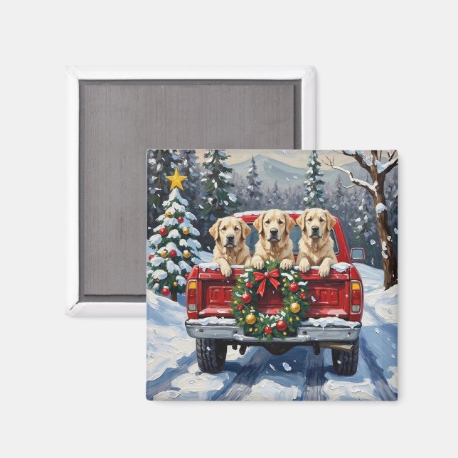 Aimant Great Pyrenees Christmas Red Truck Holiday (Recto/Verso)