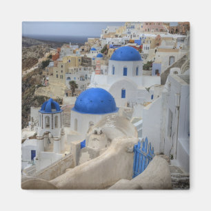 Aimant Grèce, Santorin. Clocher et dômes bleus de 3