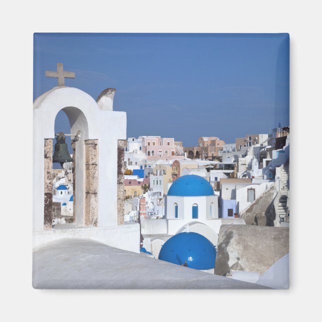 Aimant Grèce, Santorin. Tour Bell et dômes bleus de 2 (Devant)