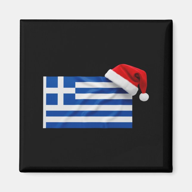 Aimant Greek Flag Santa Hat Funny Greece Christmas Holida (Devant)