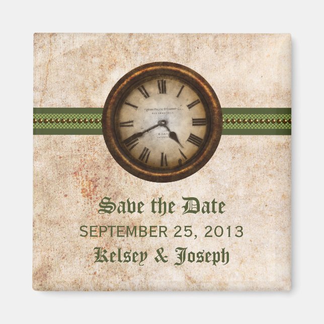 Aimant Green Antique Horloge Enregistrer l'aimant de date (Devant)