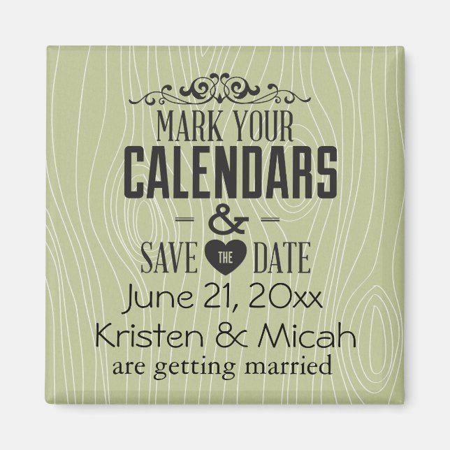 Aimant Green Faux Wood Enregistrer la date (Devant)