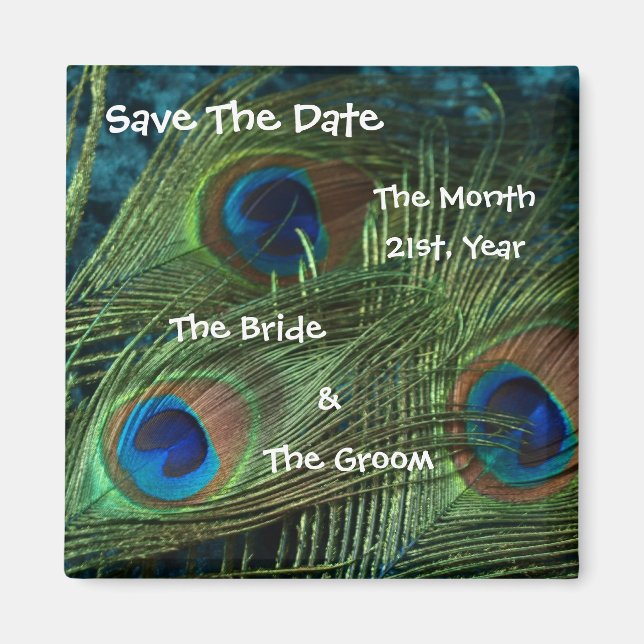 Aimant Green Peacock Wedding Enregistrer la date (Devant)