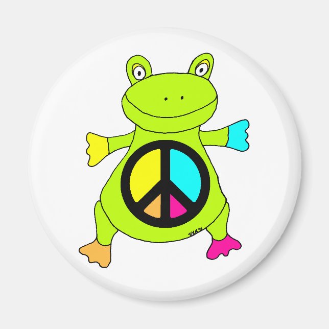 Aimant Grenouille des signes de paix ronde (Devant)
